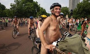 Picture of old guy wearing bike helmet naked