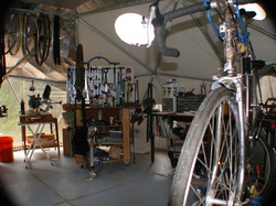 Picture of bike tourings work shop with bicycle tools