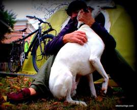 Picture owner with his dog and mountain bike