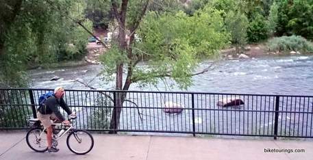 Picture of bike commuter on mountain bike Animas River Trail, Durango, Colorado