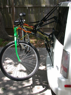 Bicycle on rear bike carrier.