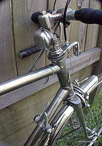 Picture of brushed and polished steel lugged frame on 1960's Puch Bergmeister.
