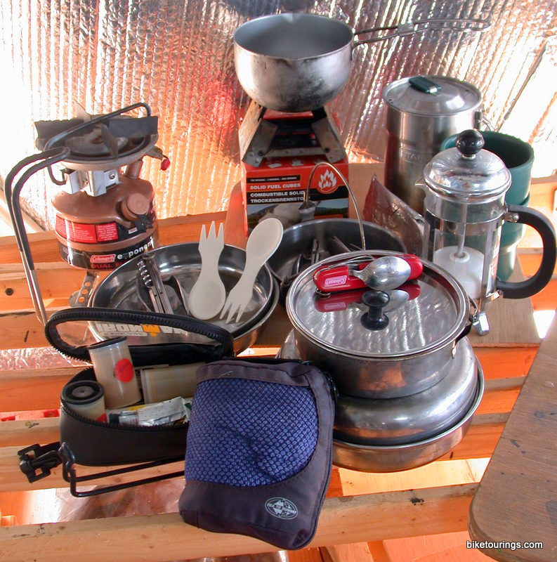 Picture of bike camping cooking supplies for bike touring