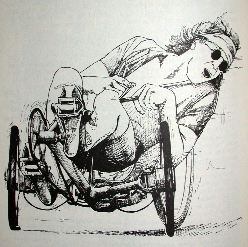 Picture of pencil drawing of recumbent bike rider