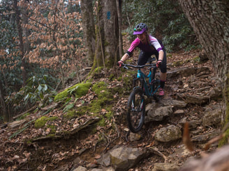 Picture of mountain biking on Farlow Gap trail at Pisgah Forest, NC